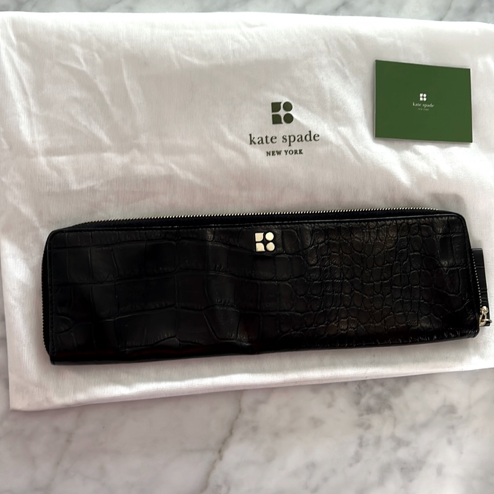 Kate Spade Crocodile Embossed long Clutch in Black